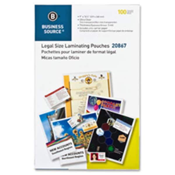 Business Source Laminating Pouch, Lgl, 5Mil, 9 in. x 14.5 in., Clear, 100PK BU463799 - main